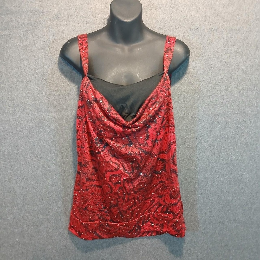 VTG GLO Jeans sequin snake print Y2K club top XL bandeau bra drape neck 2000s